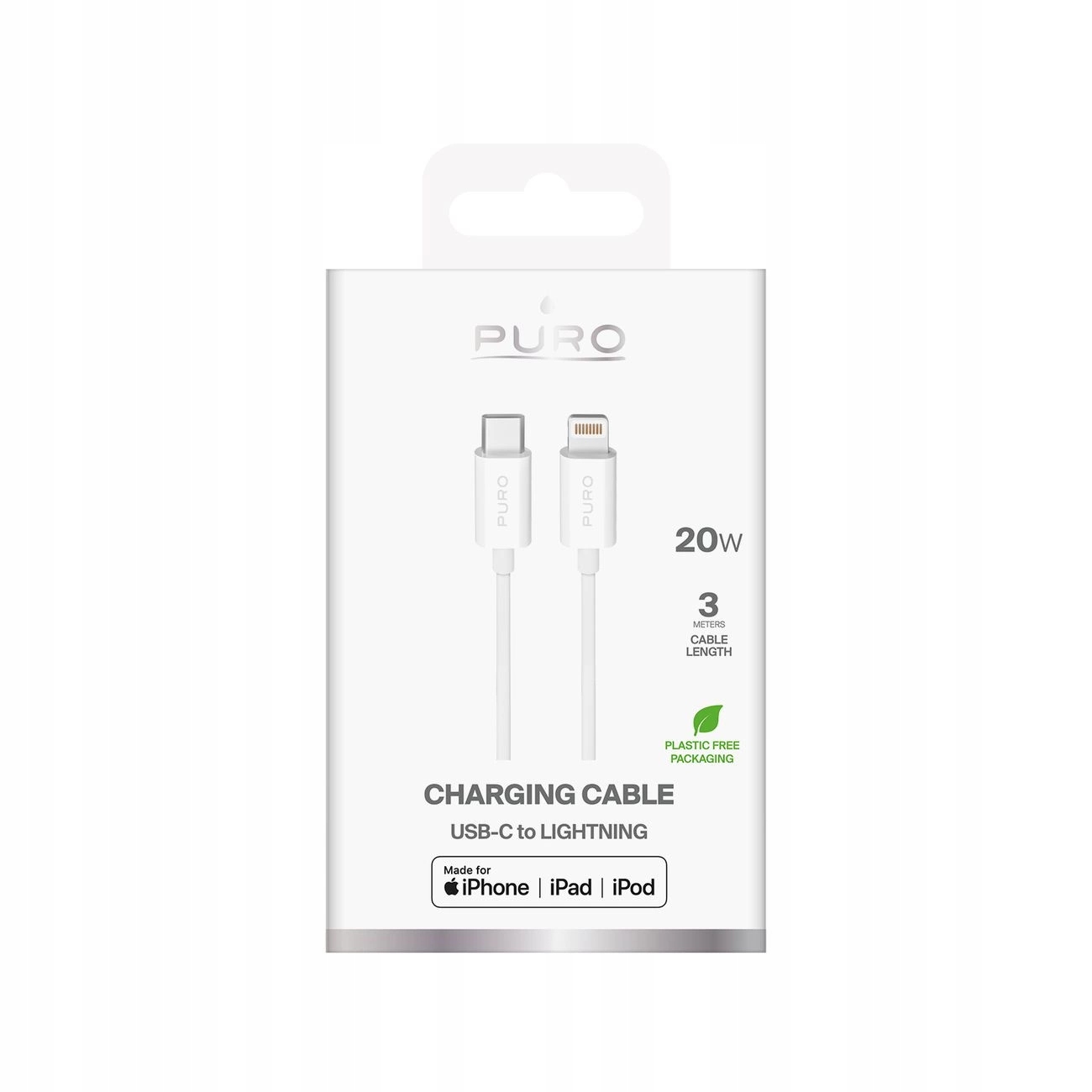 Kabel Puro TPE 20W USB-C - Lightning 3m - biały – Idealne rozwiązanie do ładowania
