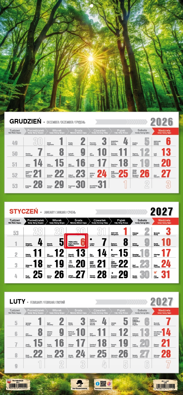 Kalendarz 2027 Trójdzielny Las – Idealny do biura i domu