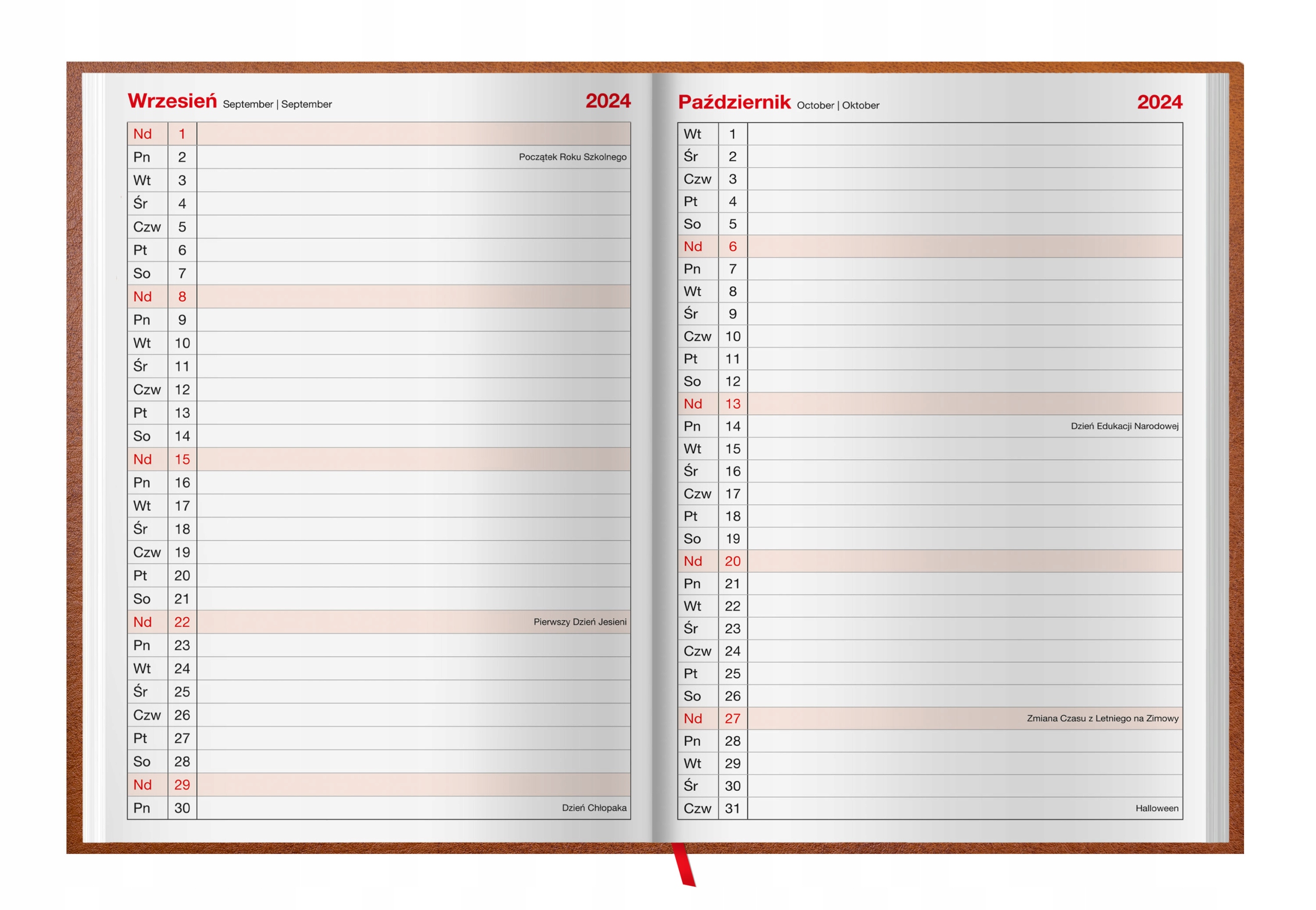 Przestronny układ tygodniowy i miesięczny