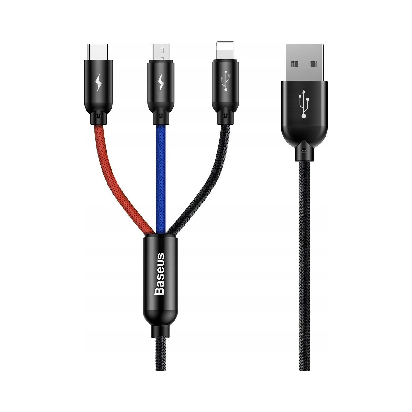 Kabel USB-A - USB-C + microUSB + Lightning 0.3 m Niebieski (CAMLT-ASY01) – Uniwersalne rozwiązanie do ładowania