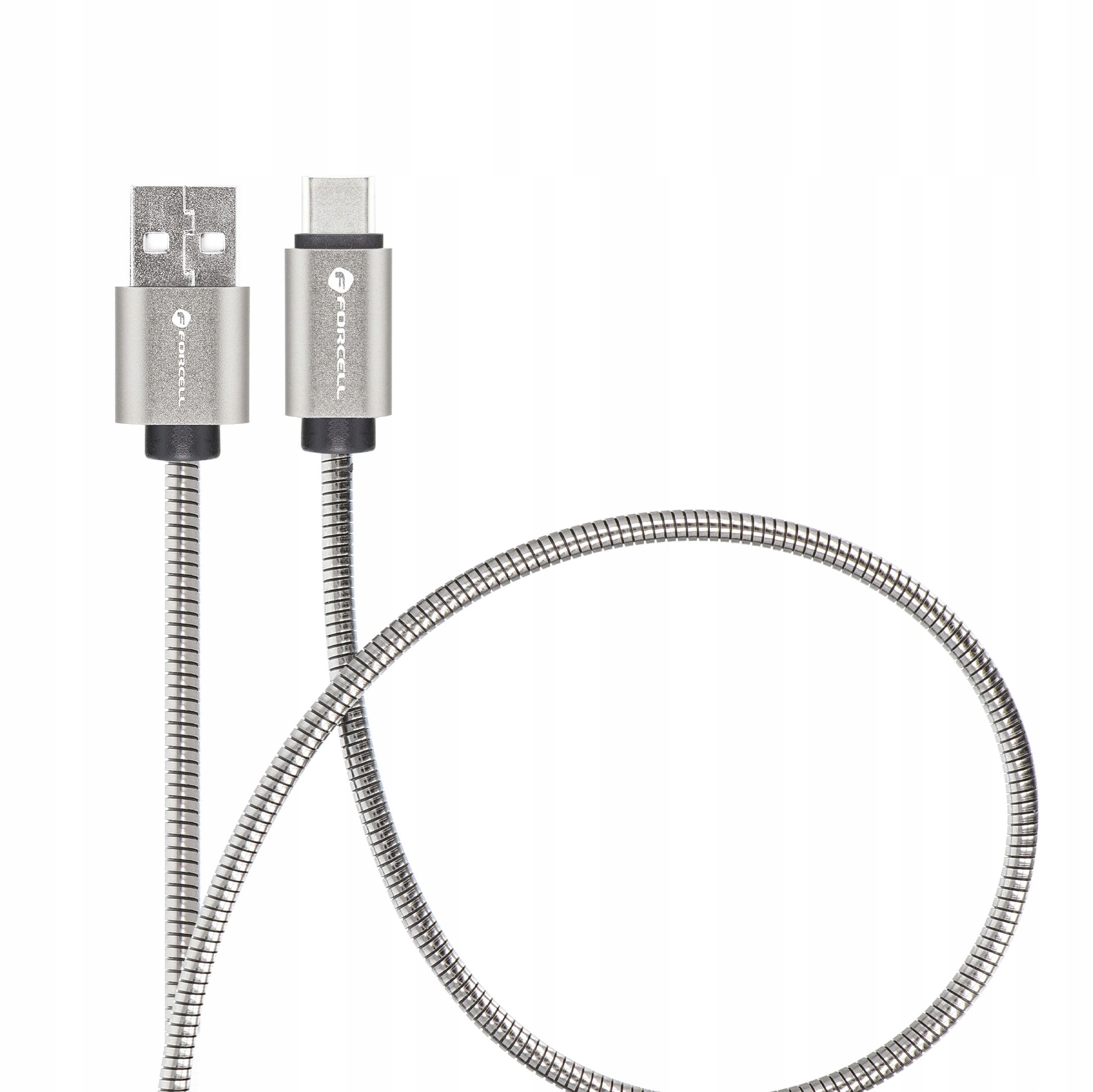 Kabel USB A do USB C Forcell F-Energy QC4.0 3A 66W Metal 2 m C234 srebrny – Idealne rozwiązanie do ładowania i transferu danych