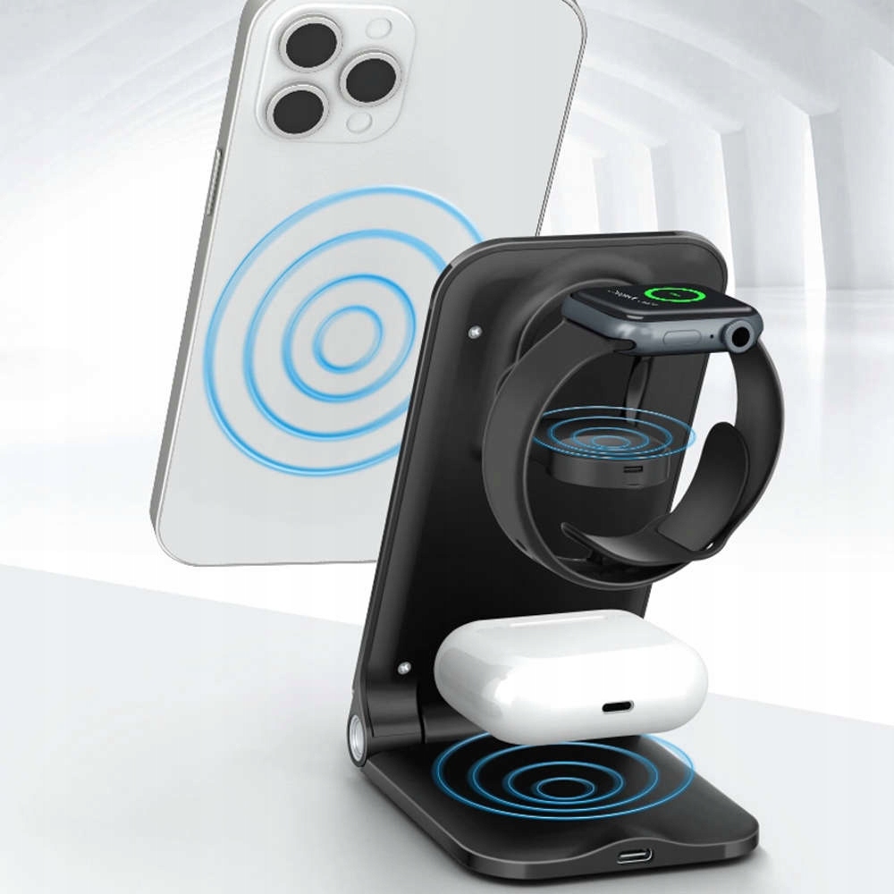 Wydajność ładowania – Moc 15W dla iPhone'a, 3W dla AirPods i 2W dla Apple Watch