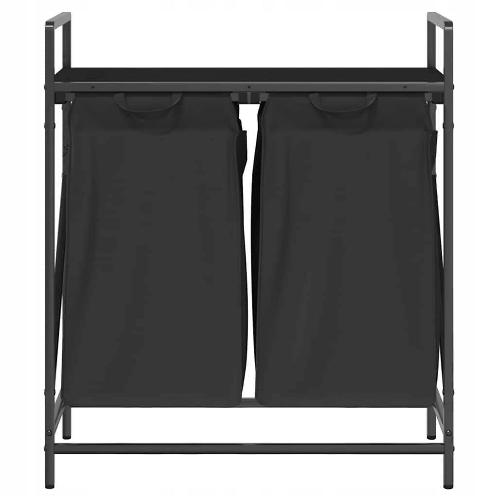 Kosz na pranie 2 przegrody z półką, czarny dąb – Idealne rozwiązanie do organizacji prania