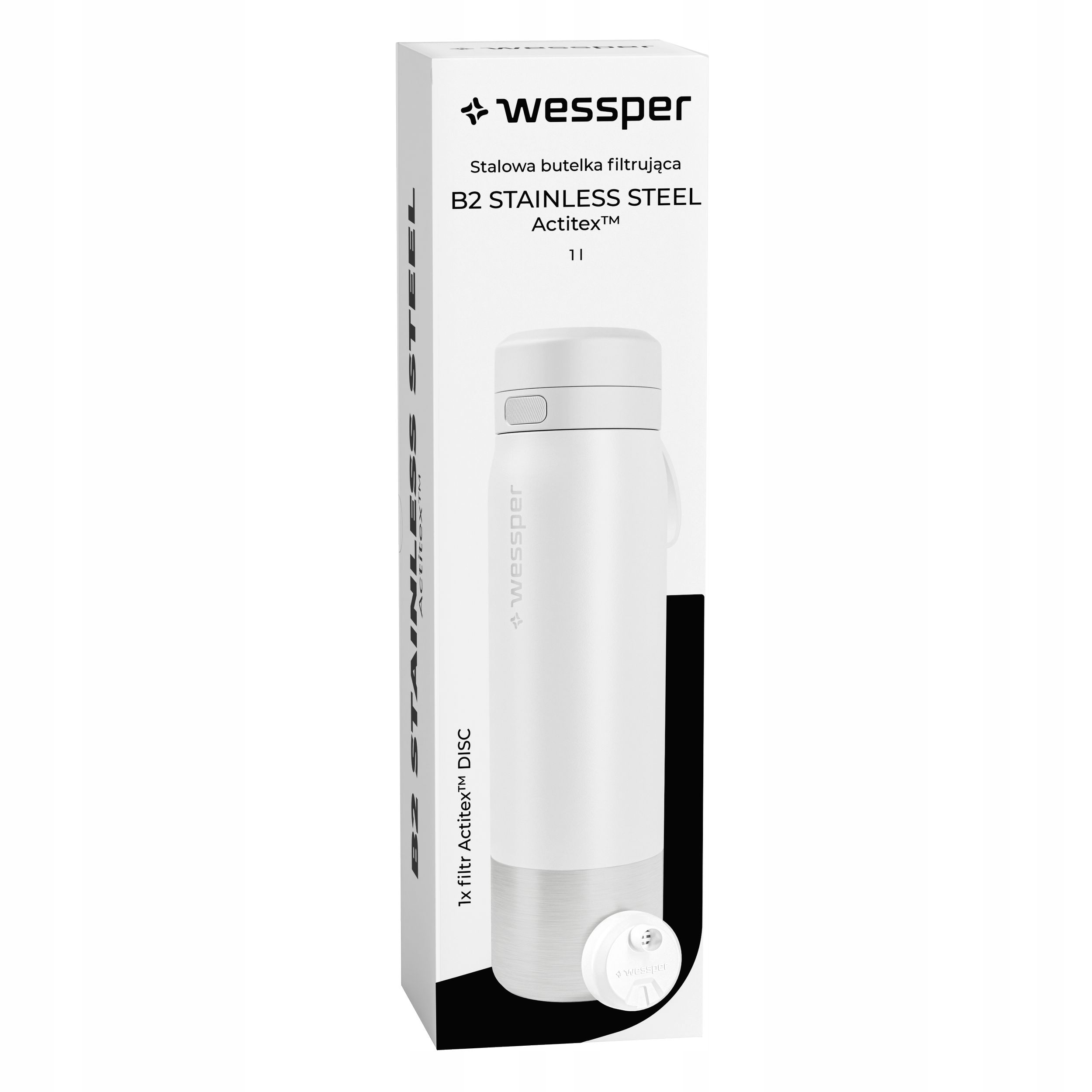 Butelka filtrująca Wessper B2 STAINLESS STEEL Actitex™ 1000ml – Czysta woda zawsze pod ręką
