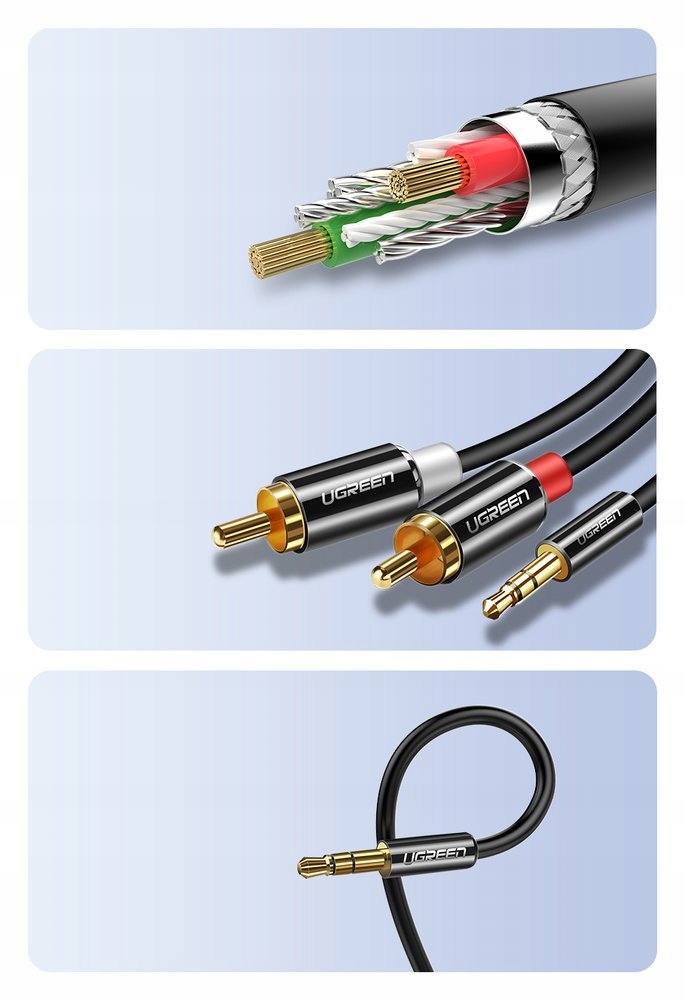 Kabel audio Ugreen AV116 3.5mm Jack - 2x RCA (Cinch) 2m czarny – Doskonałe połączenie audio