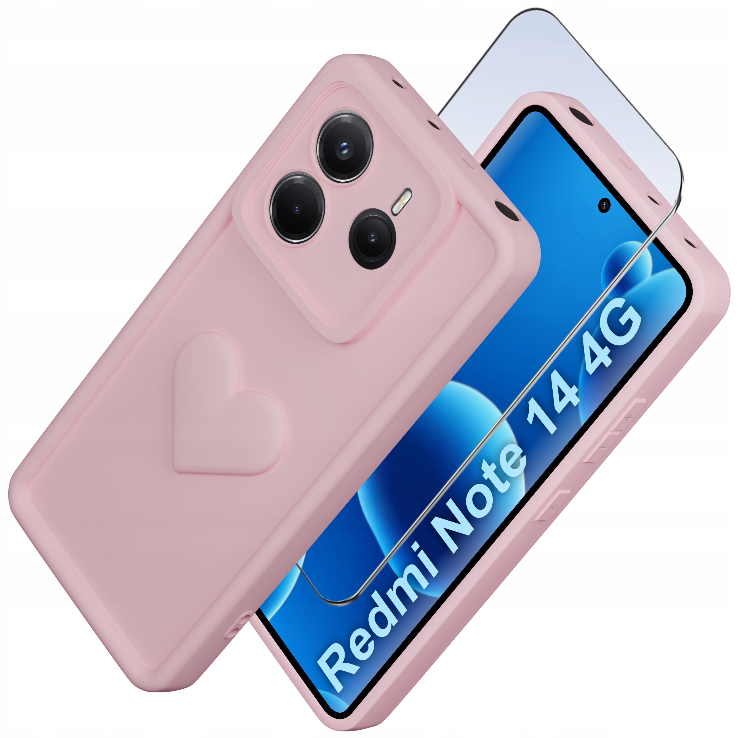 Etui do Xiaomi Redmi Note 14 4G silikonowe MATOWE serce + Szkło ochronne na ekran 9H