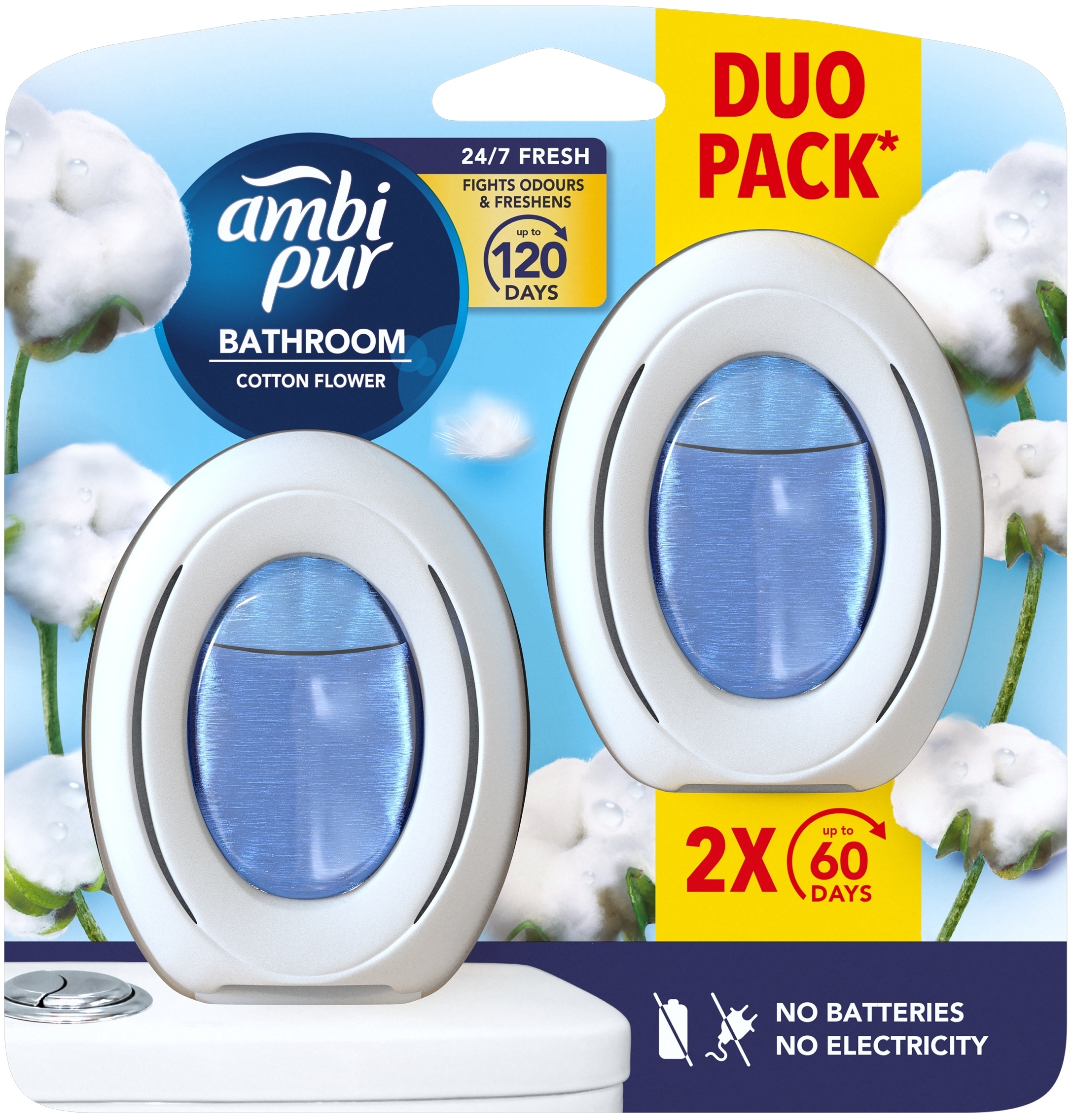 Ambi Pur Bathroom Odświeżacz powietrza nieelektryczny Duo Cotton Flower – Świeżość w Twojej łazience