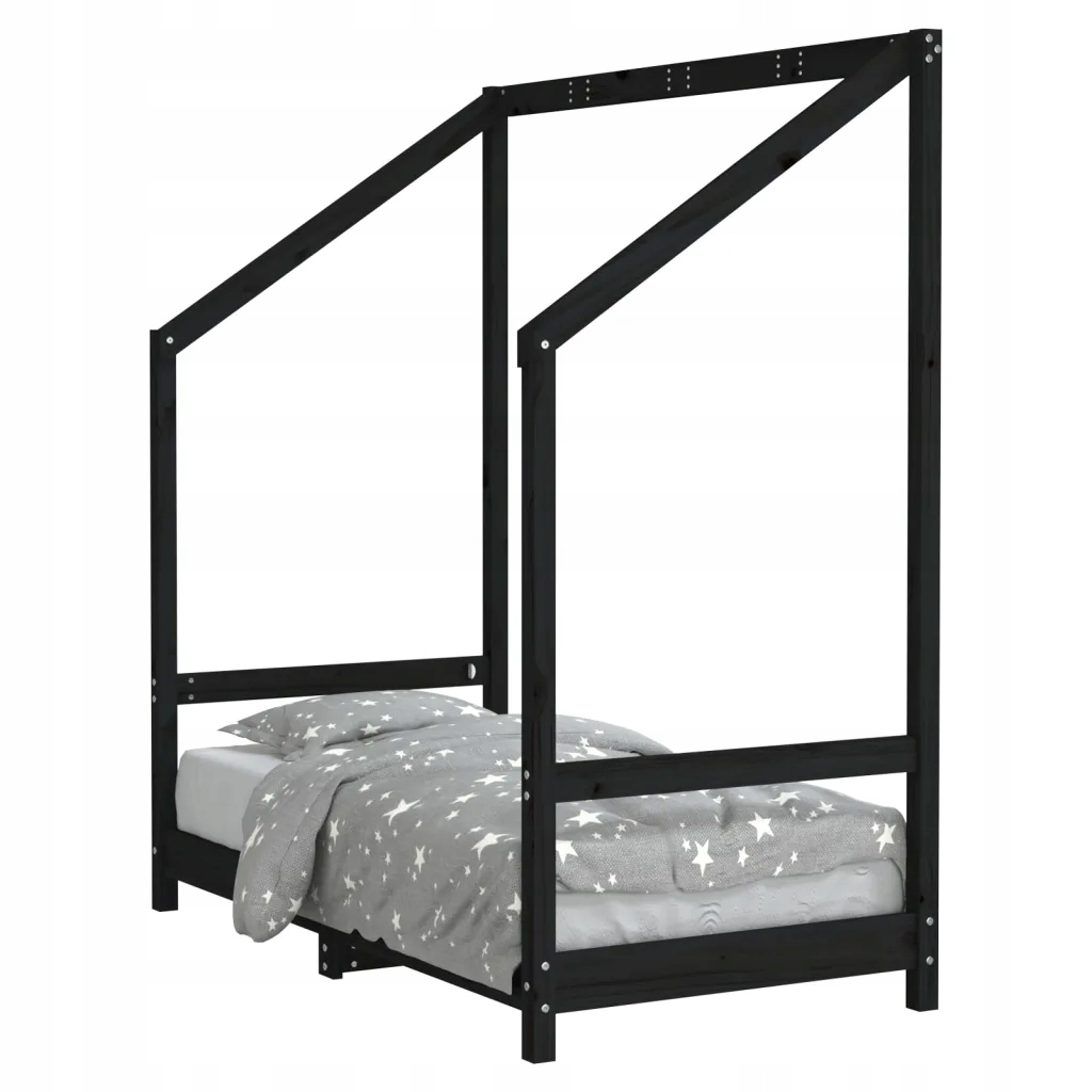 Rama łóżka dziecięcego czarna 70x140 cm z drewna sosnowego – Idealne miejsce dla Twojego malucha