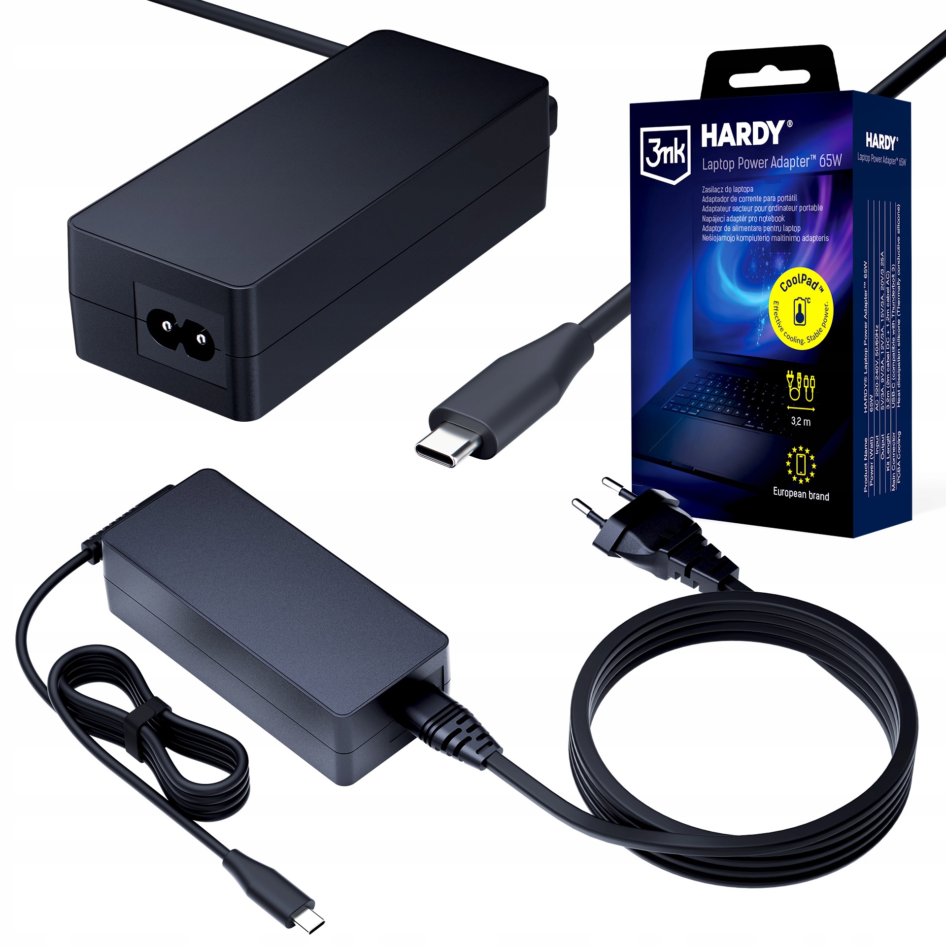 HARDY Laptop Power Adapter 65W USB-C 3,2m – Uniwersalne zasilanie dla Twojego laptopa