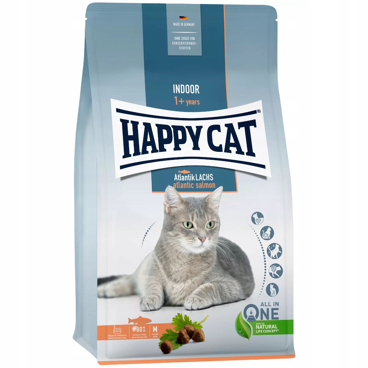 Happy Cat Indoor Atlantic Salmon – Sucha karma dla dorosłych kotów niewychodzących