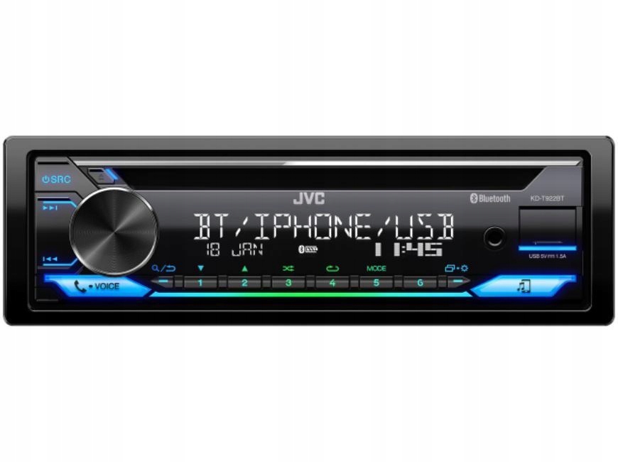 JVC KD-T922BT – Wszechstronny radioodtwarzacz 1-DIN z Bluetooth i USB