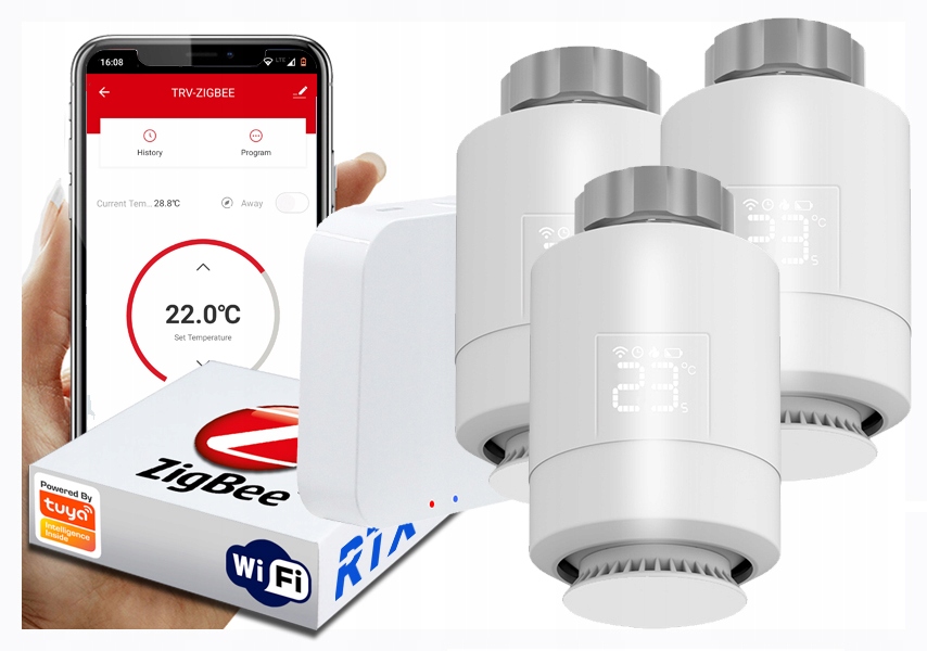 3x Głowica Termostat + Bramka Zigbee WiFi Tuya SET – Nowoczesne rozwiązanie dla Twojego domu