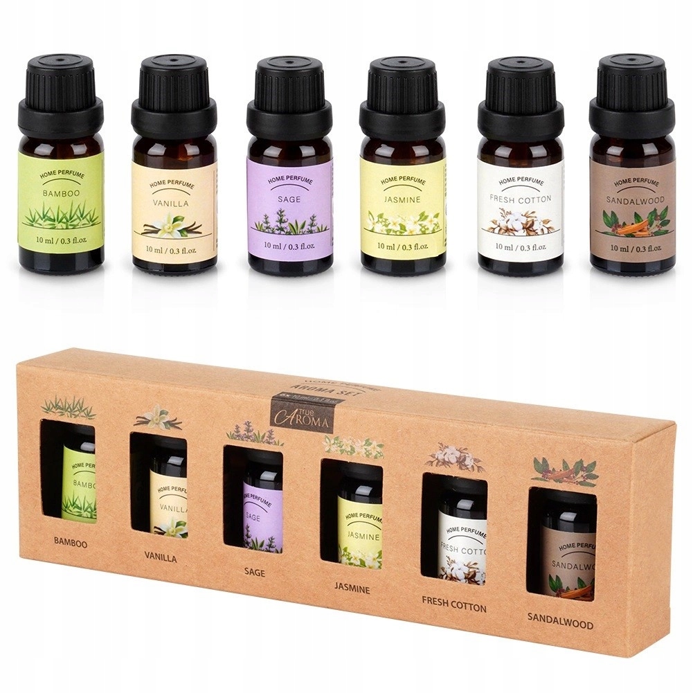 Zestaw 6 olejków eterycznych – Różnorodność zapachów dla każdego wnętrza