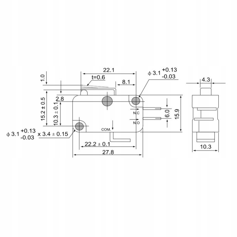 Wymiary i konstrukcja wyłącznika