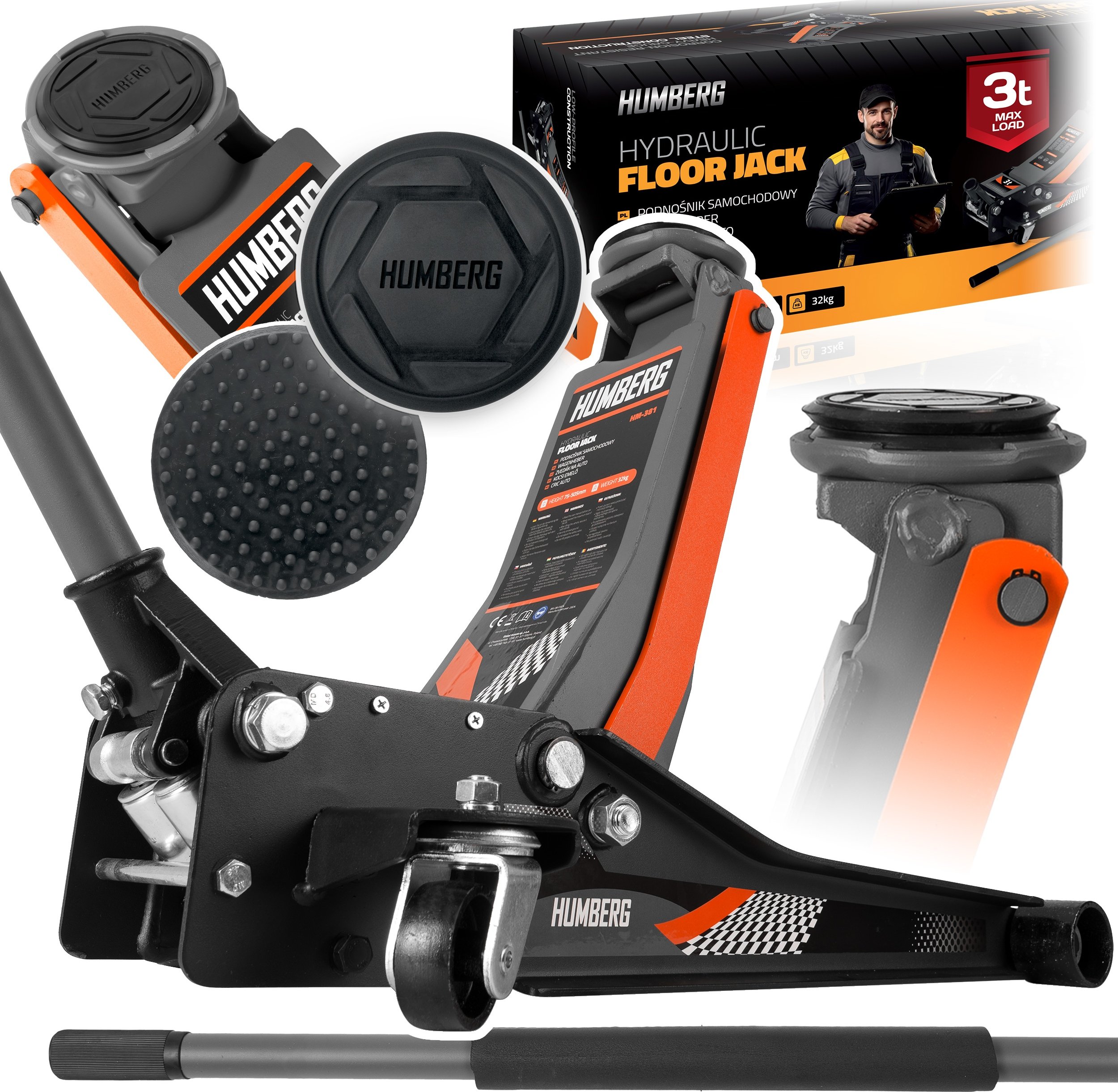 Podnośnik samochodowy 3 t Humberg HM-381 – Niskoprofilowy hydrauliczny podnośnik do samochodów