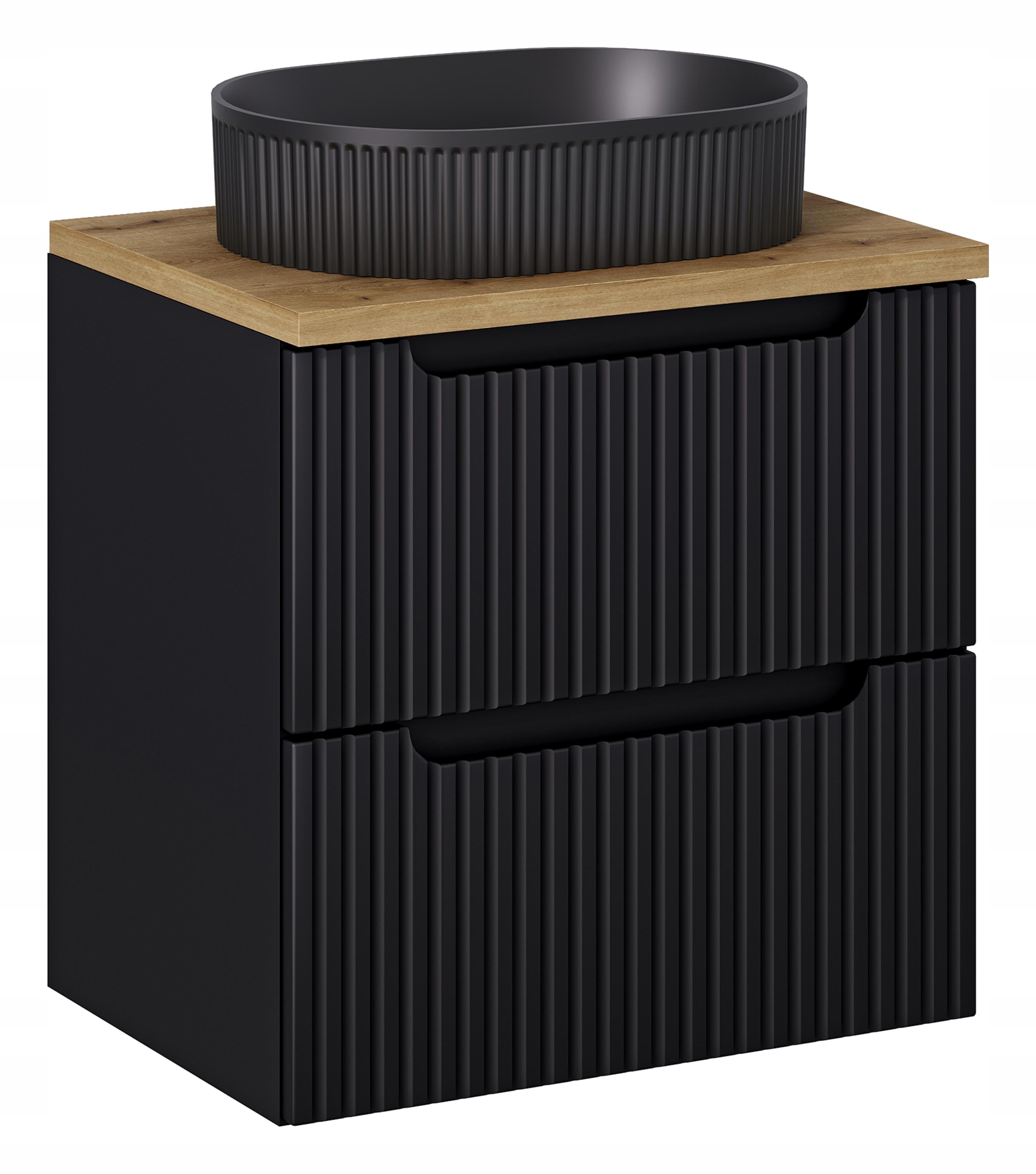 CZARNA szafka łazienkowa NOVA BLACK z umywalką i blatem OAK 60cm – Elegancja i funkcjonalność w Twojej łazience