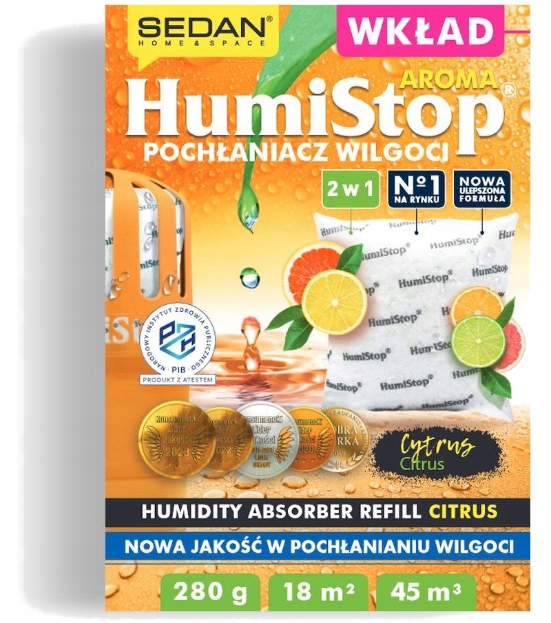 Wkład zapasowy Sedan HUMISTOP - Pochłaniacz wilgoci cytrusowy 280 g