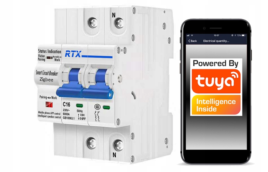 Bezpiecznik Sterowany 2x 16A Zigbee Tuya Pomiar Energii