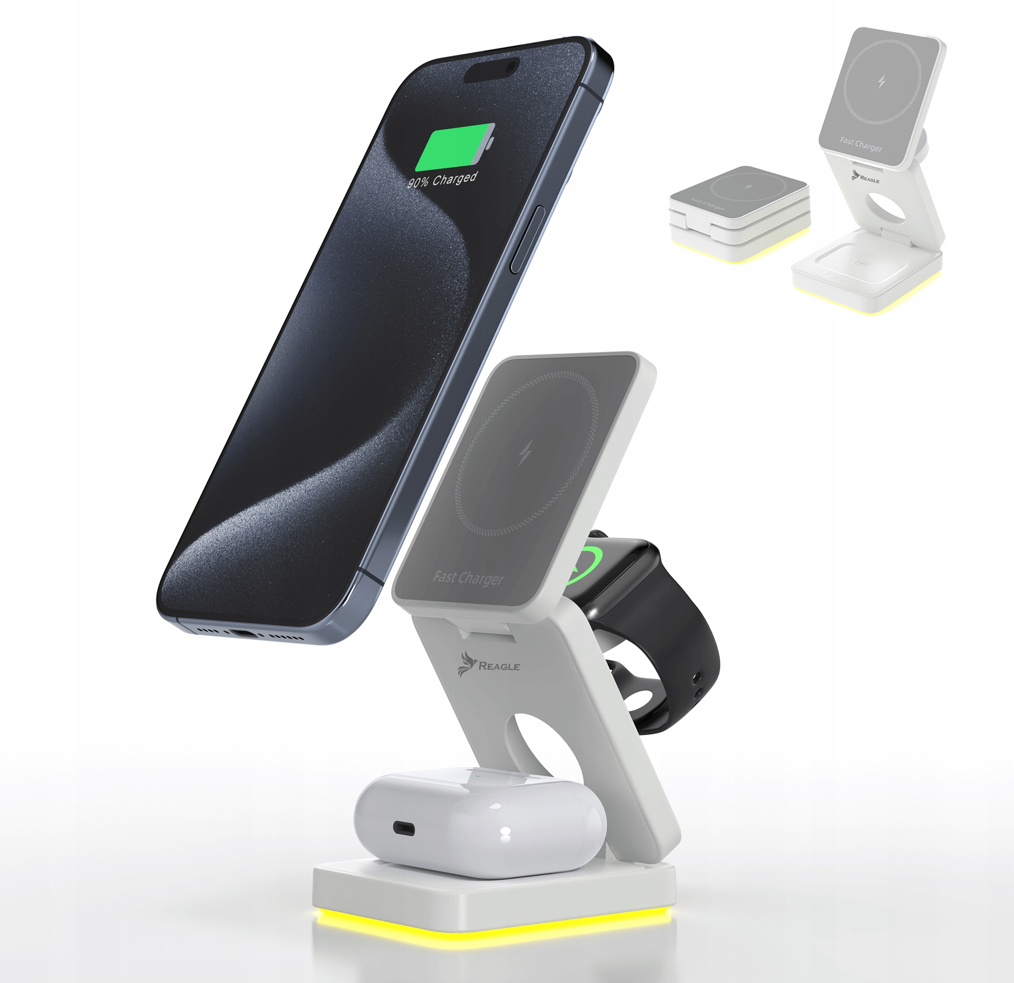 Składana Ładowarka Indukcyjna 3W1 z Lampką Nocną MagSafe Qi 15W – Nowoczesne rozwiązanie dla Twoich urządzeń