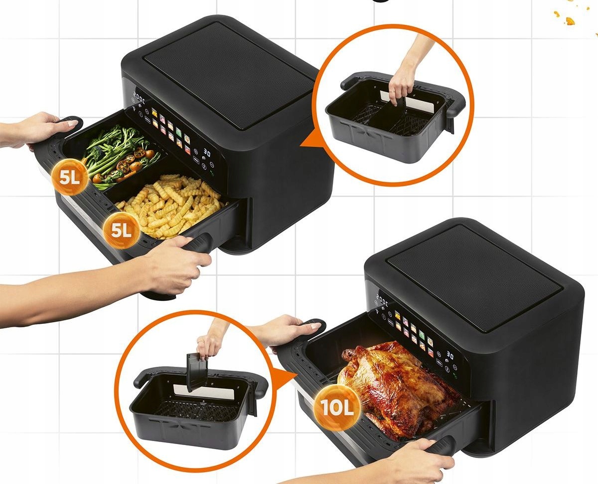 Podwójna frytkownica na gorące powietrze z pojemnością 10 L