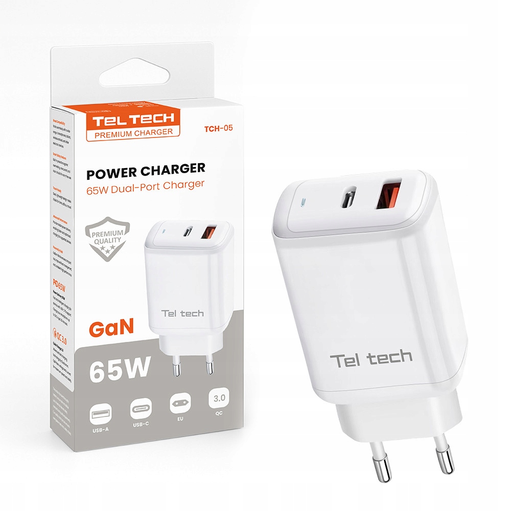 Ładowarka sieciowa Teltech GaN 65W USB / Typ-C – Szybkie ładowanie w kompaktowej formie
