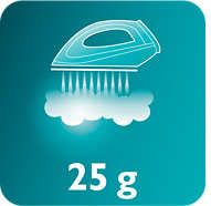 Ciągły strumień pary do 25 g/min ułatwia rozprasowywanie