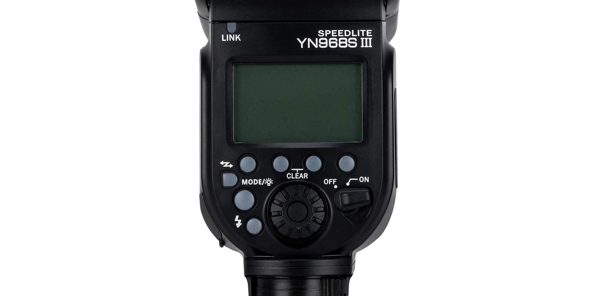 Lampa błyskowa Yongnuo YN968S III do Sony - zbliżenie na ekran i przyciski urządzenia