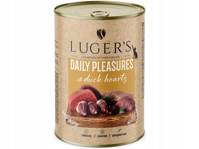 Karma mokra dla kota Luger's Daily Pleasures z sercami z kaczki 400 g – Doskonały wybór dla Twojego pupila