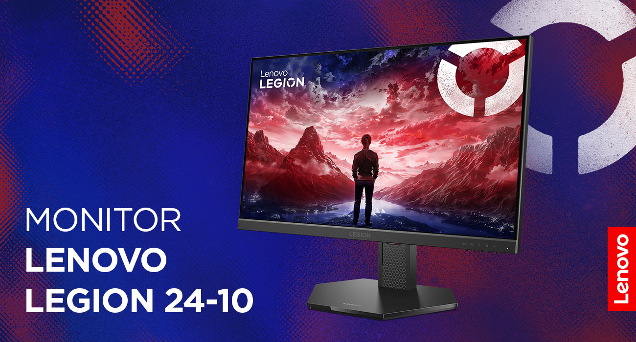 Monitor Lenovo Legion 24-10 z wizualizacją gry komputerowej na ekranie