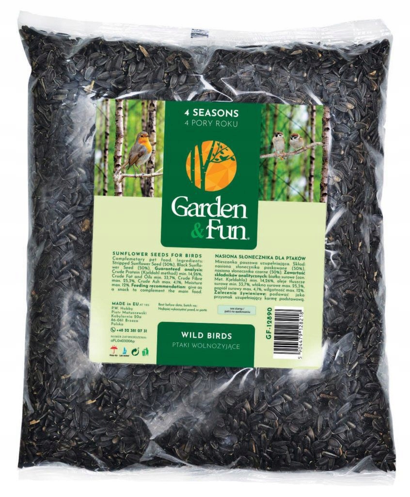 Garden&Fun Nasiona słonecznika czarnego 1,6 kg – Idealna karma dla ptaków zimujących