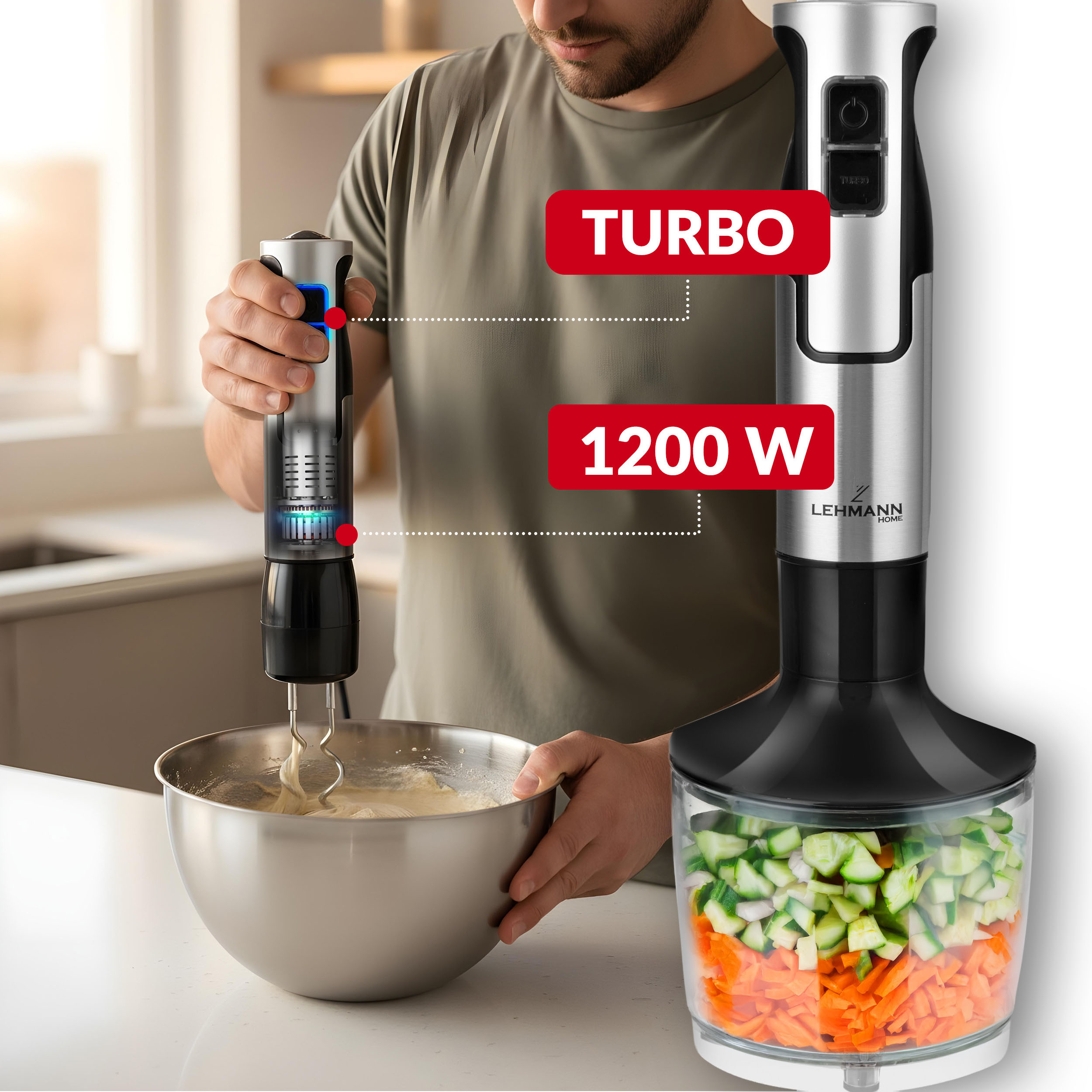 MOCNY BLENDER RĘCZNY WIELOFUNKCYJNY MIKSER NAJMOCNIEJSZY SILNIK OSTRZE XXL Marka Lehmann