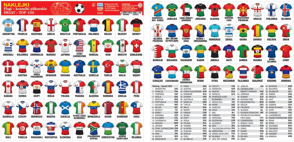 Zestaw samoprzylepnych naklejek z flagami narodowymi