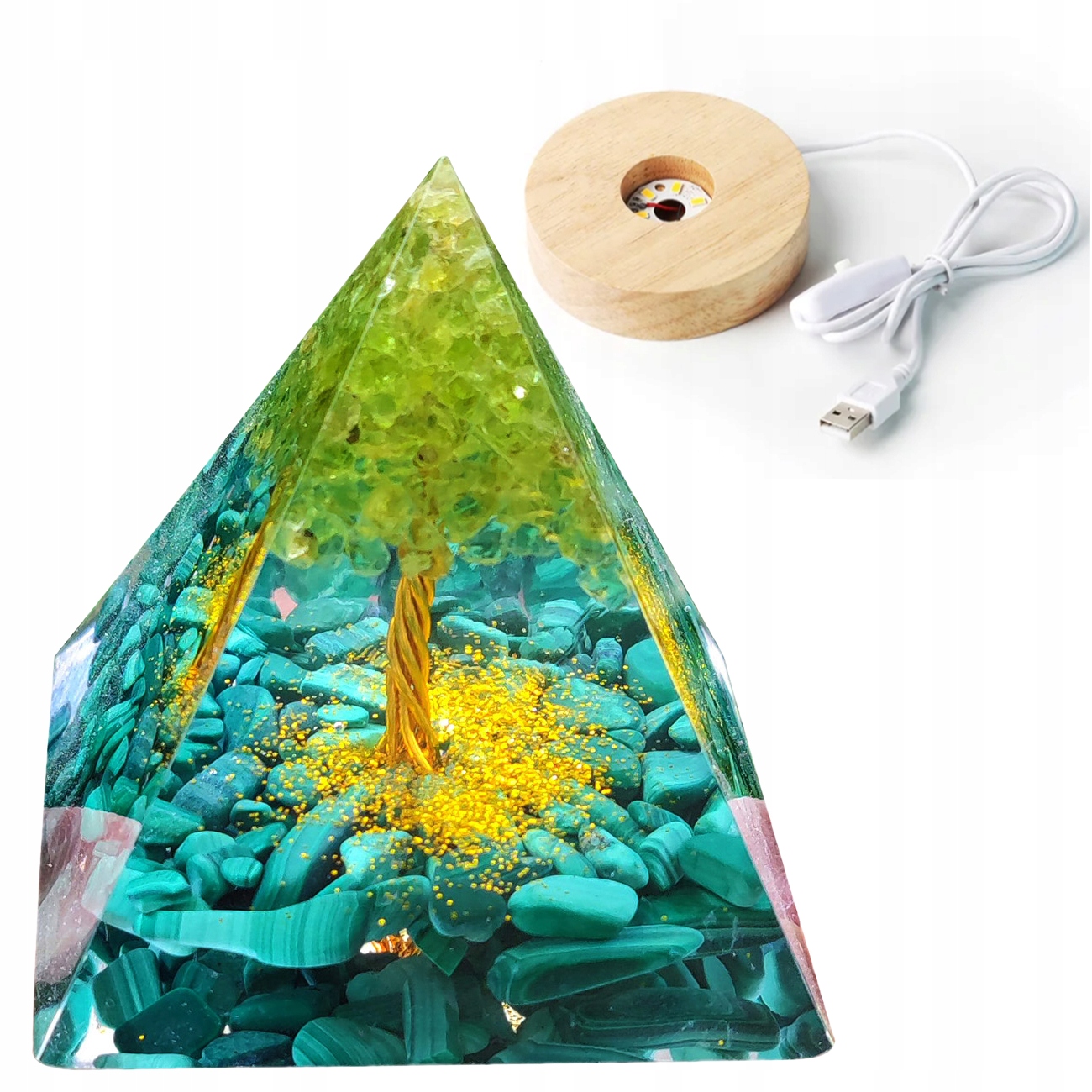 Piramida ORGONIT + LED Lampka PODSTAWA 5cm KRYSZTAŁ KAMIENIE AMULET 5cm HX12 – Pozytywna energia w Twoim wnętrzu