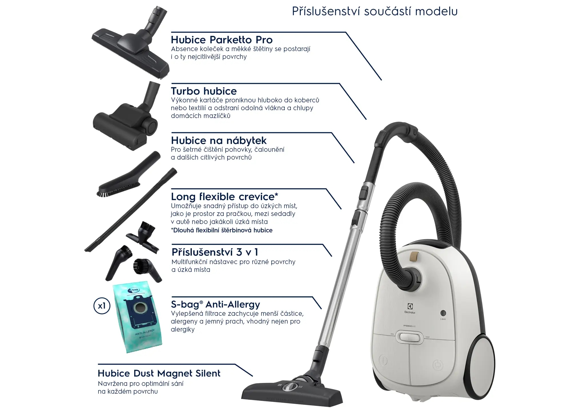 Ergonomiczne funkcje: automatyczny zwijacz przewodu i teleskopowa rura