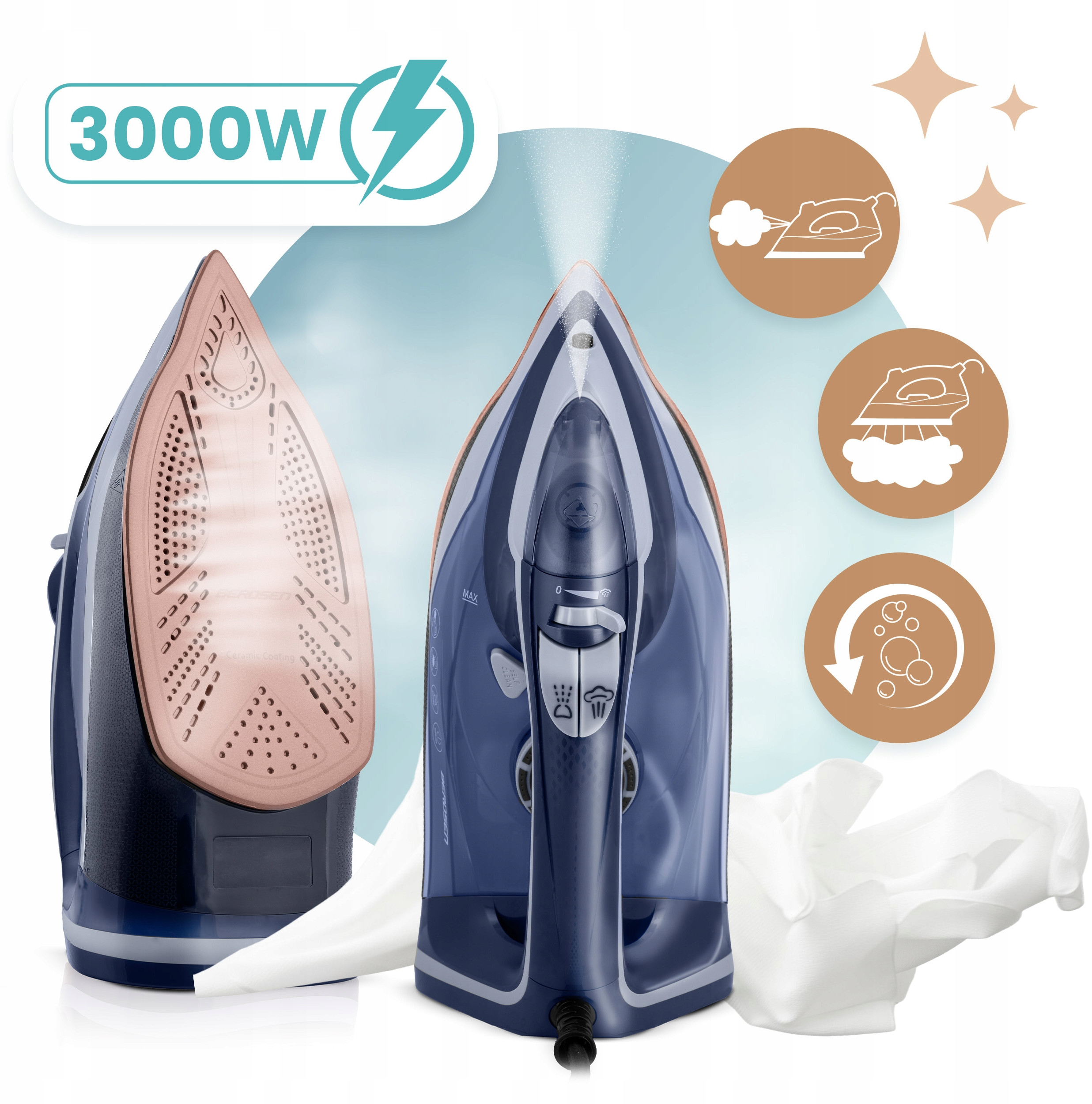 Moc 3000W – Szybkie i efektywne prasowanie