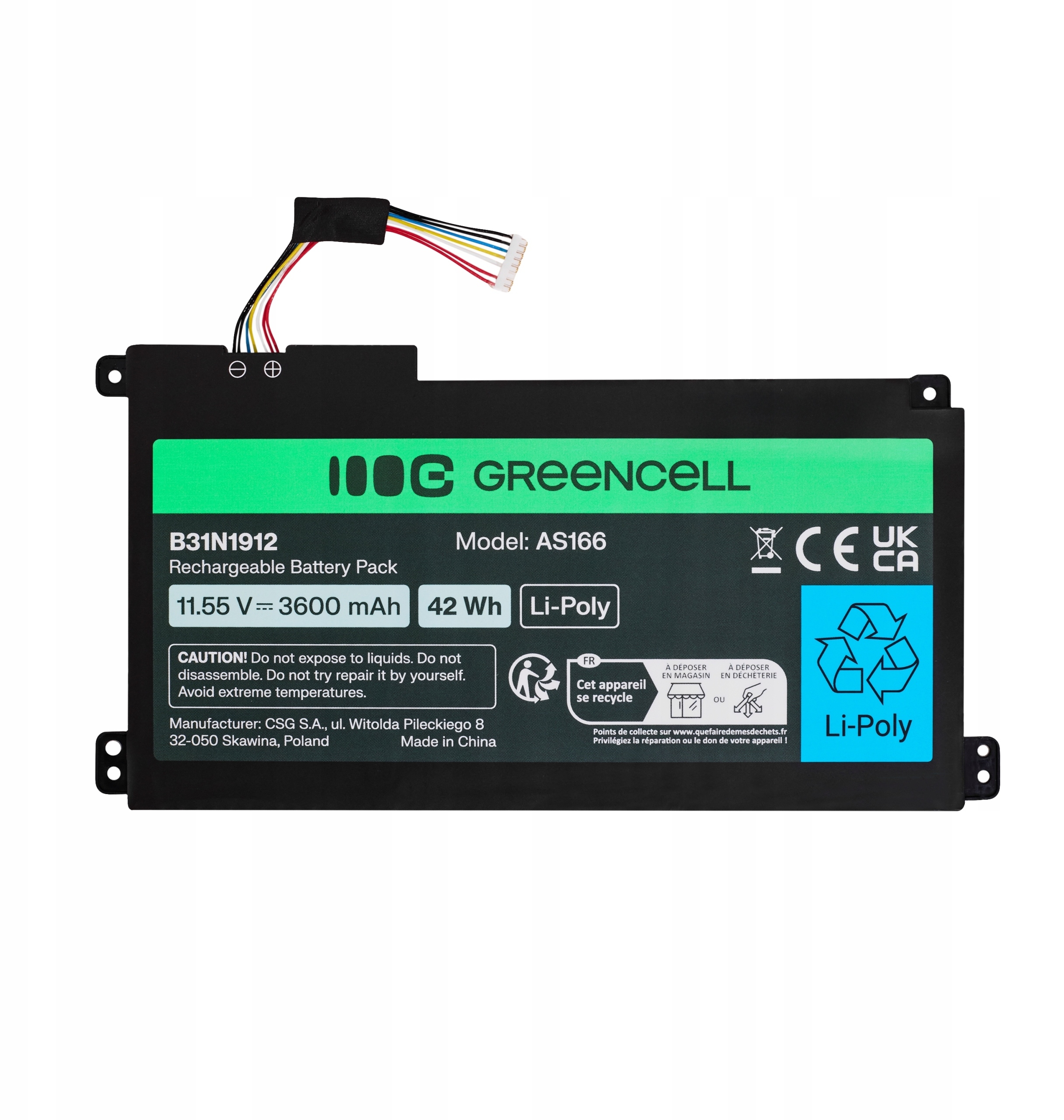 Wysoka pojemność 3600mAh i napięcie 11.55V