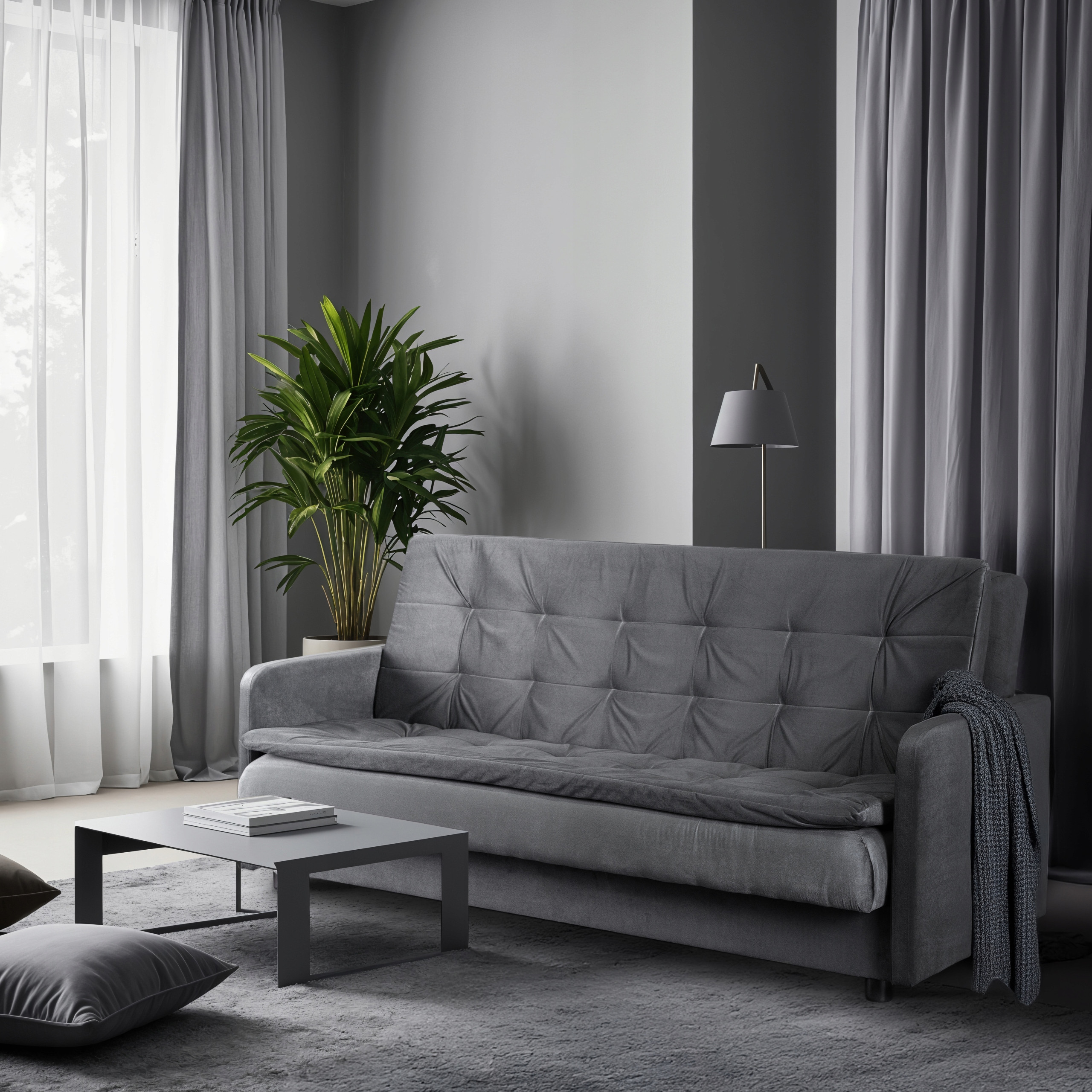 Sofa Kanapa Rozkładana z Funkcją Spania Wersalka Dwuosobowa Szara STELLA – Komfort i styl w Twoim salonie
