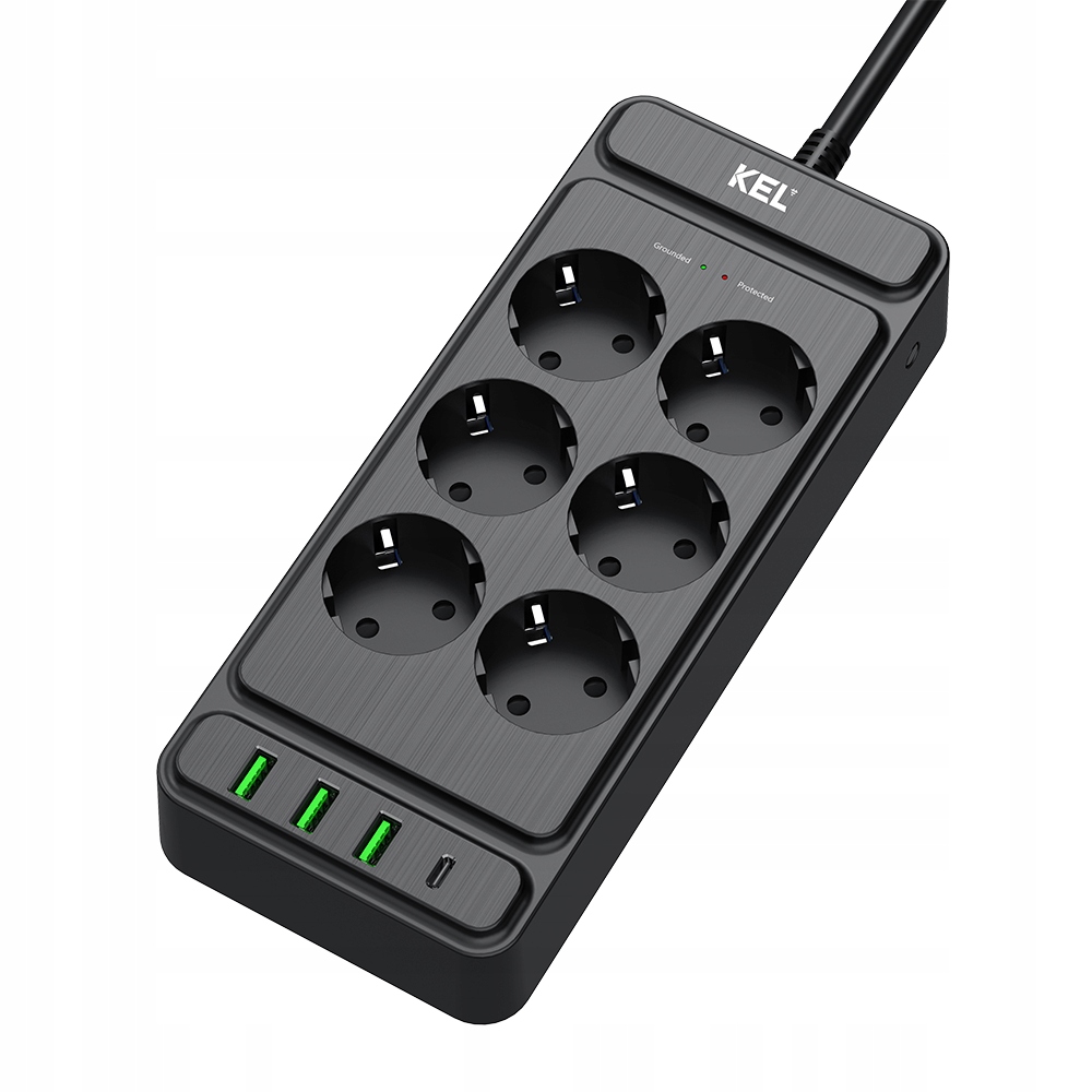Przedłużacz stały z sześciokrotnym gniazdem wtyczkowym 2p+Z oraz gniazdami USB A, USB C – Wygodne zasilanie dla Twojego domu i biura