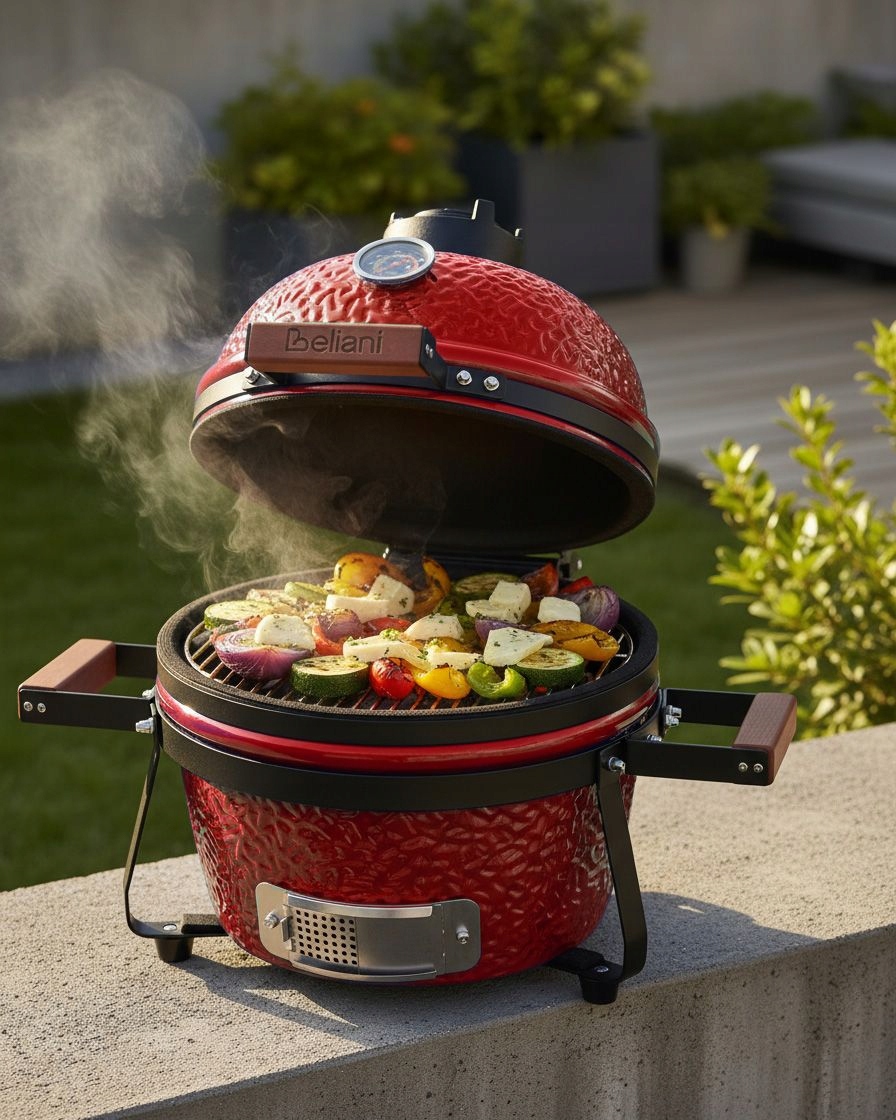 Mini grill węglowy KAMADO Ceramika Czerwony – Idealny do grillowania na świeżym powietrzu