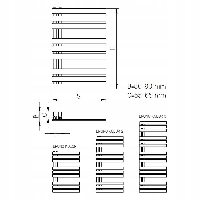 Asymetryczna konstrukcja grzejnika BRUNO Kolor 3