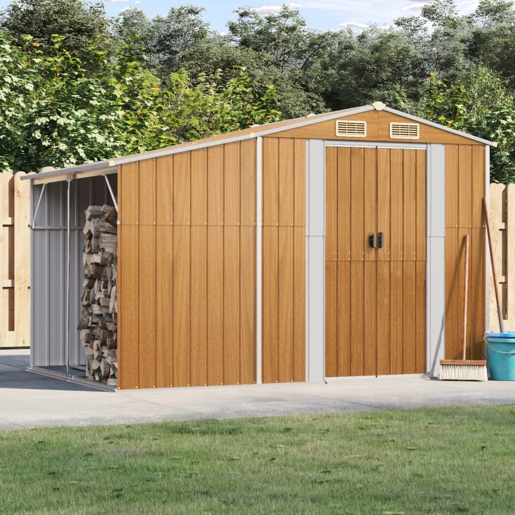 vidaXL Szopa ogrodowa – Jasny brąz, 277x192,5x179cm, stal galwanizowana