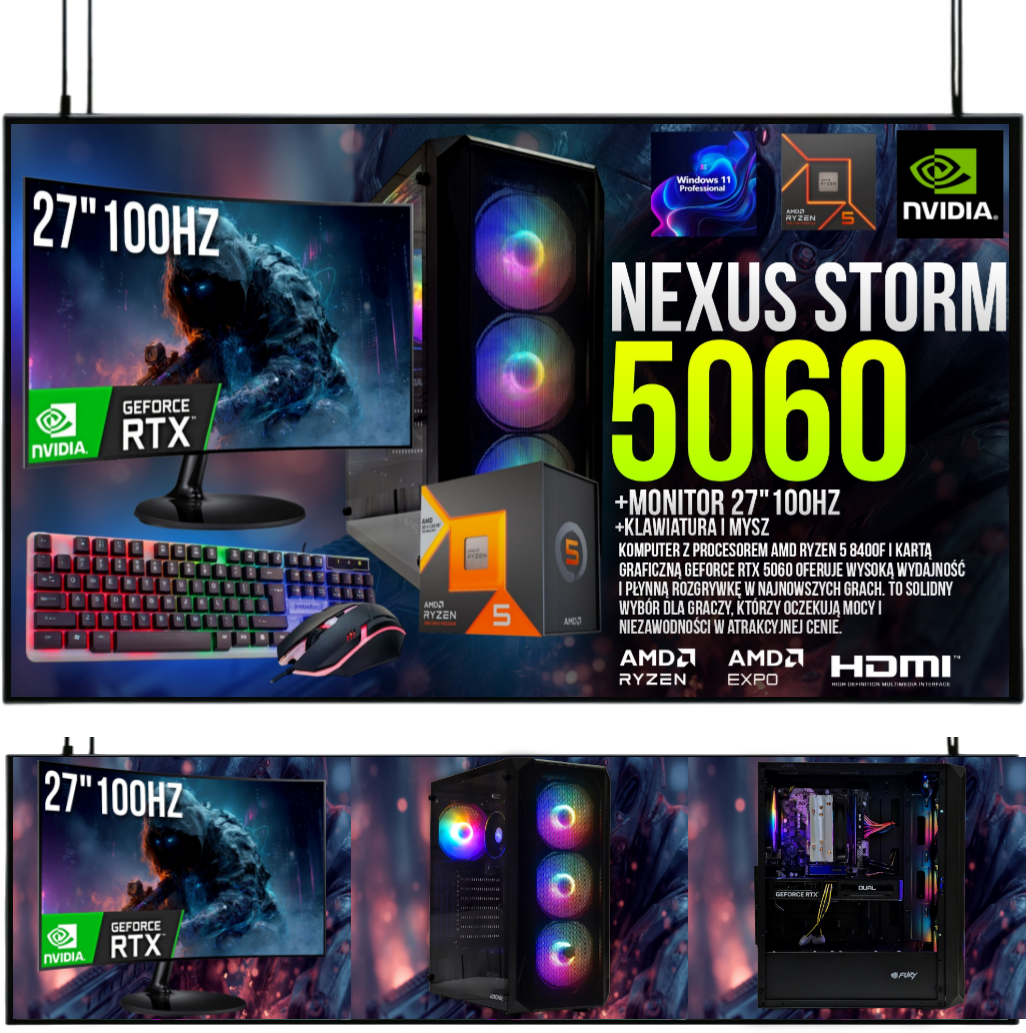 ZESTAW GAMINGOWY NEXUS STORM R5 8400F/32GB/RTX5060/1TB M.2 SSD/W11/27100Hz