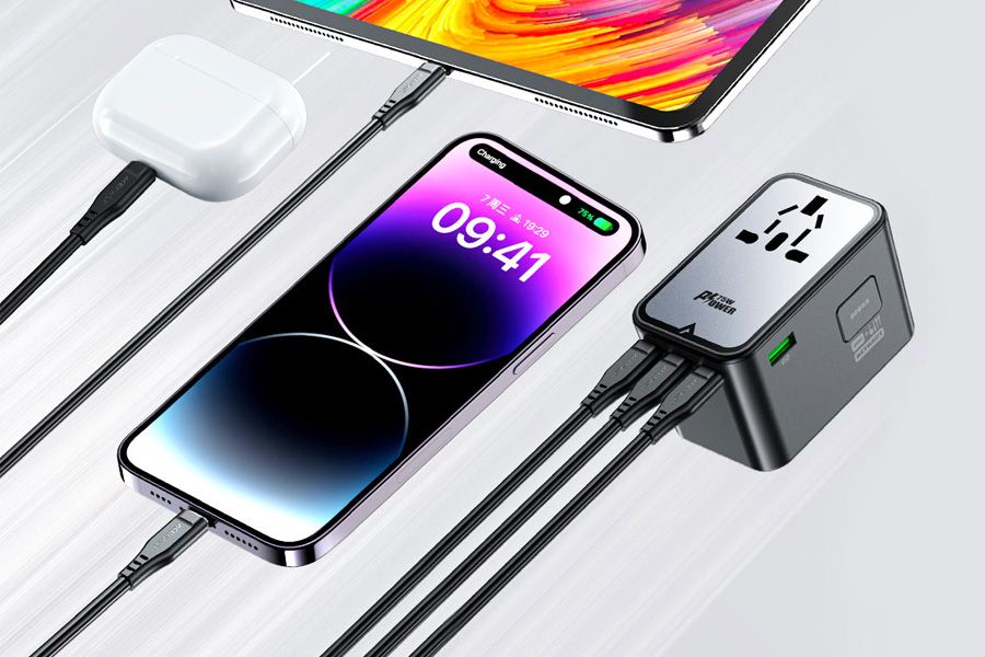 Adapter / ładowarka podróżna GaN o mocy do 75W ze standardem Power Delivery, 3 portami USB-C i 2 portami USB-A Acefast (Z1)