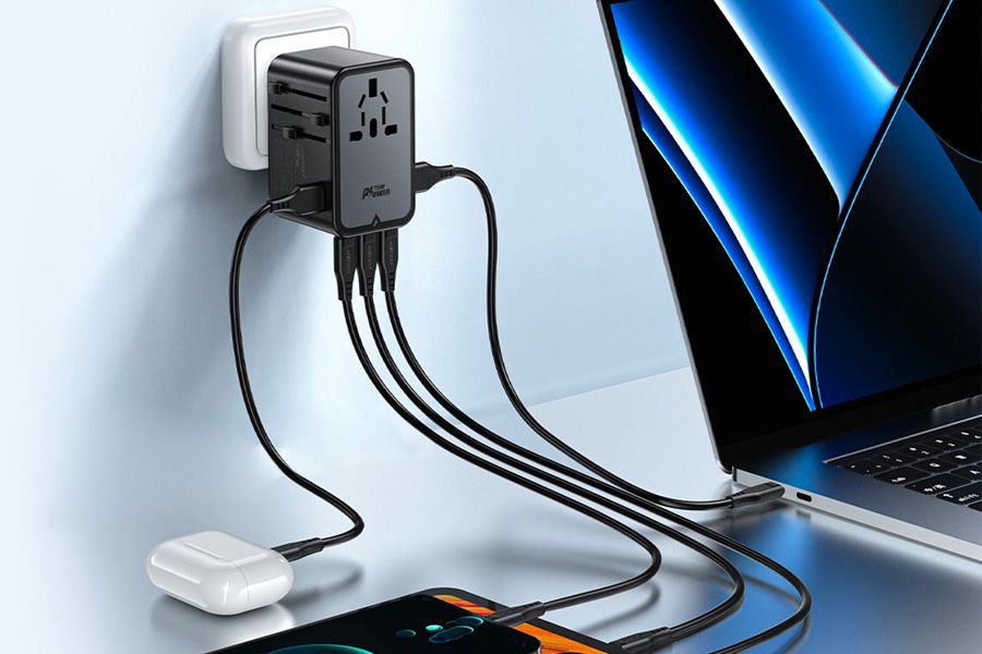 Adapter / ładowarka podróżna GaN o mocy do 75W ze standardem Power Delivery, 3 portami USB-C i 2 portami USB-A Acefast (Z1)