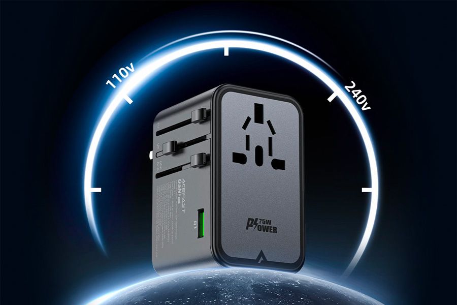 Adapter / ładowarka podróżna GaN o mocy do 75W ze standardem Power Delivery, 3 portami USB-C i 2 portami USB-A Acefast (Z1)
