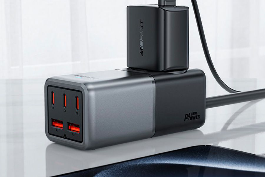 Ładowarka biurkowa GaN o mocy do 75W ze standardem Power Delivery z 3 portami USB-C i 2 portami USB-A Acefast (Z2)