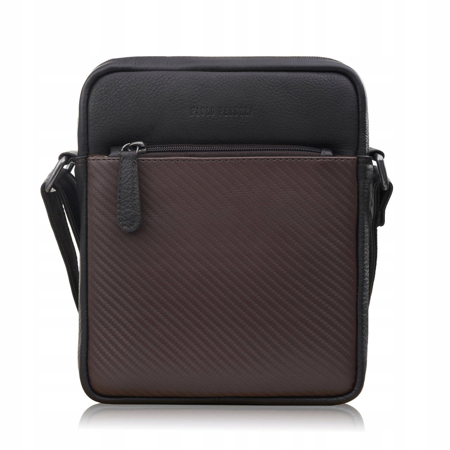 Saszetka męska skórzana na ramię z tłoczeniem typu carbon brązowa AL-19-BR – Styl i funkcjonalność w jednym