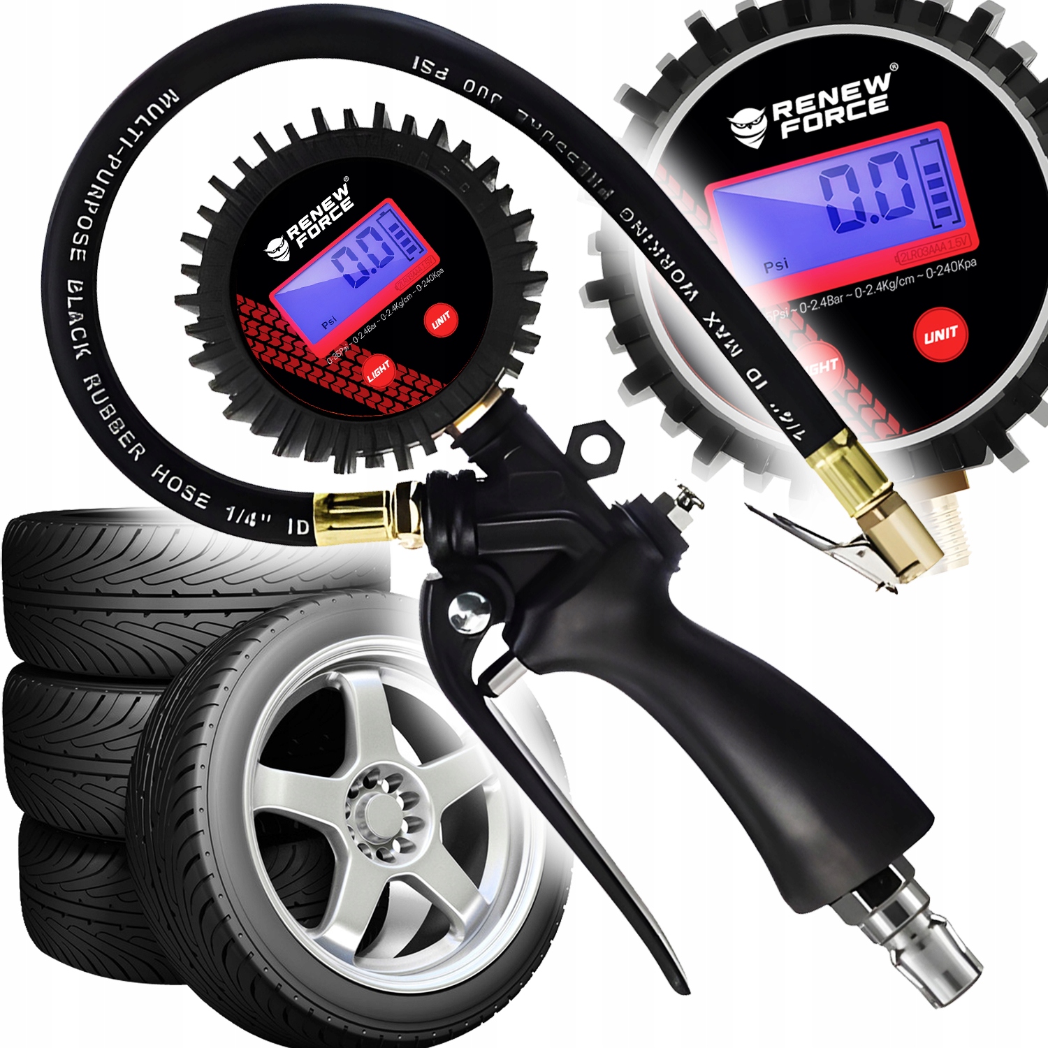 Pistolet do pompowania kół z cyfrowym manometrem 18 BAR – Precyzyjne pomiary ciśnienia