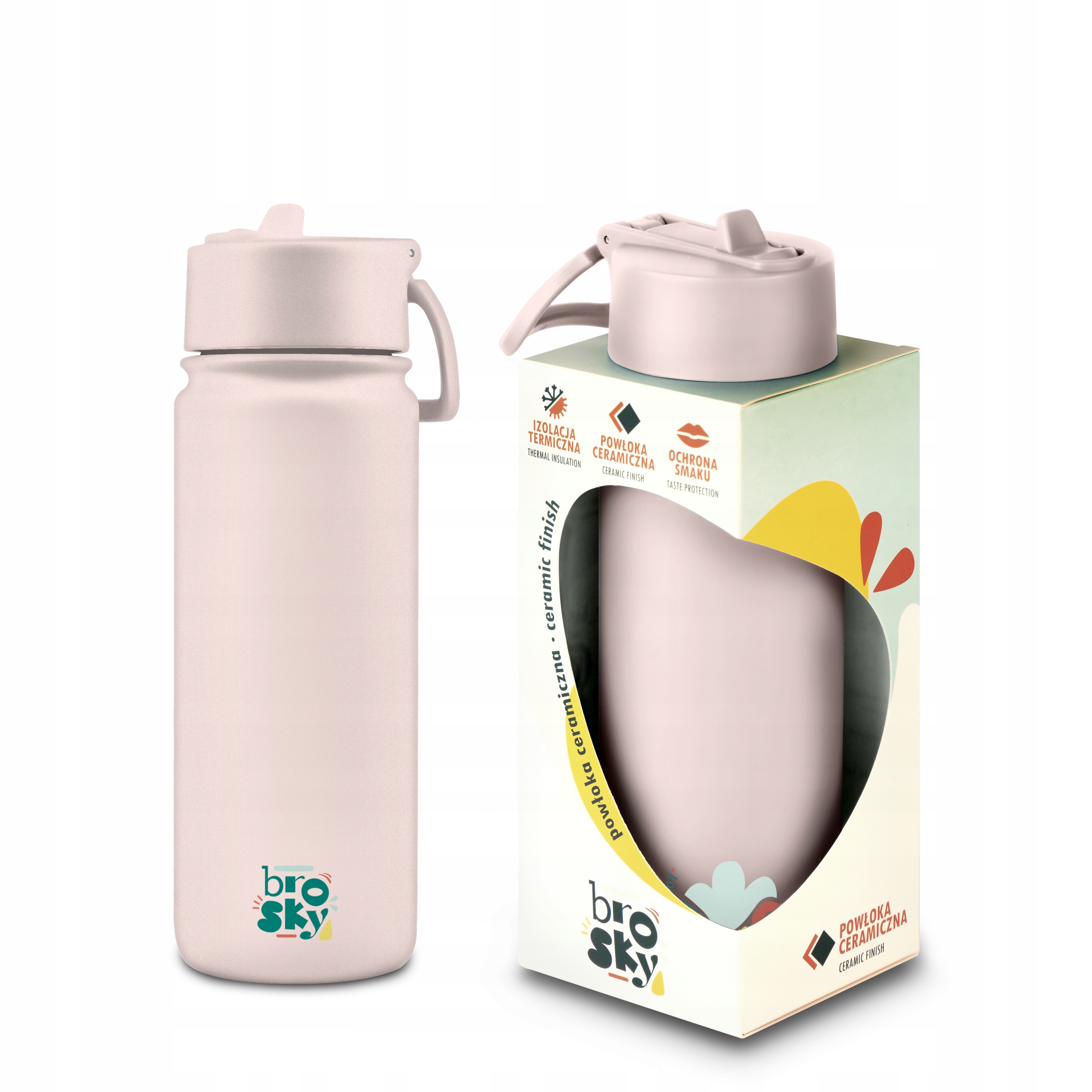 Brosky Abstract Różowa stalowa butelka termiczna ze słomką 550 ml – Styl i funkcjonalność w jednym