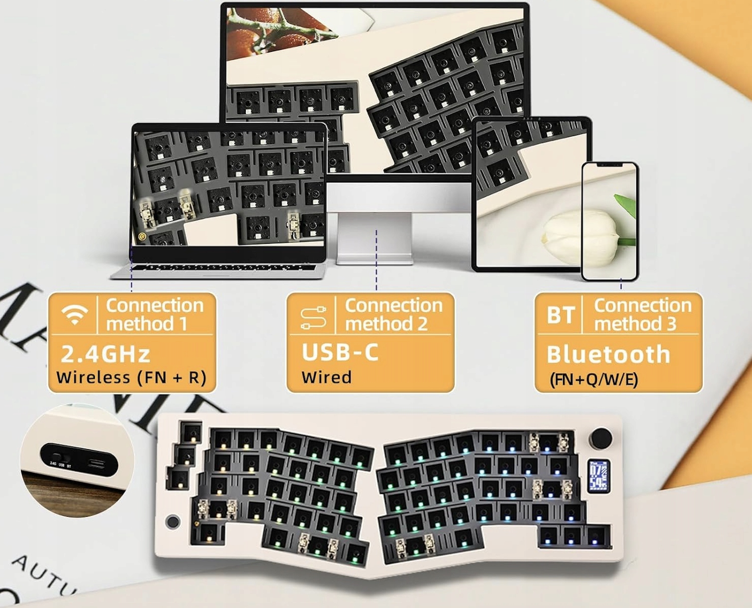 Tri-Mode łączność: USB, 2.4 GHz i Bluetooth